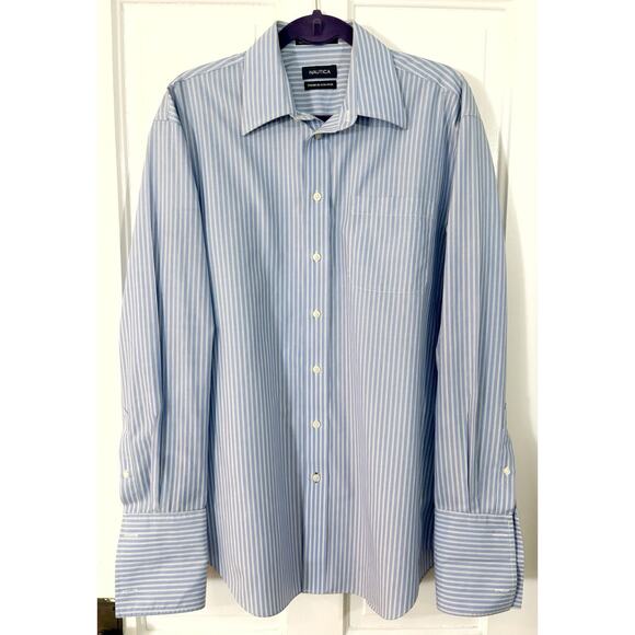 Nautica Other - Nautica OCBD Blue Stripe Mens 16 34/35 Premium No Iron French Cuff NEW